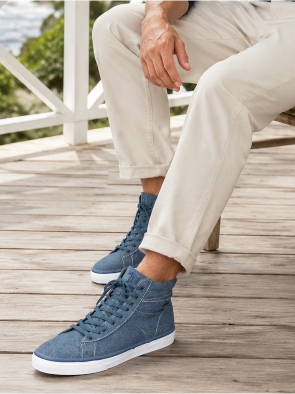 Polo Ralph Lauren Shaw Men’s Indigo Blue Chambray High Top Sneakers Size 9.5 NWT
